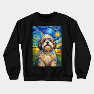 Shih Tzu Dog Breed Painting in a Van Gogh Starry Night Art Style Crewneck Sweatshirt